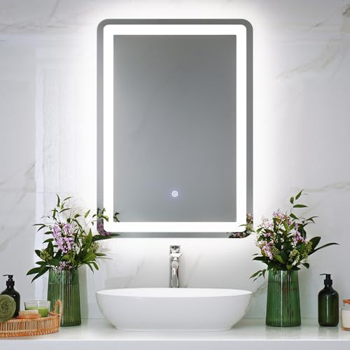 ledscom.de LED Spiegel BALI mit Beleuchtung, 50 cm x 70 cm, 1695 lm, weiß