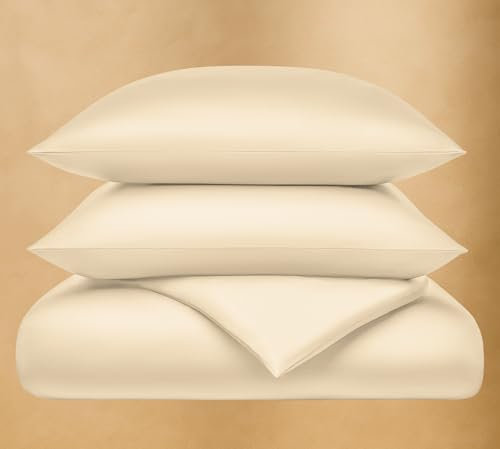 Seralino Mako Satin Bettwäsche 200x200 Creme (Bio-Baumwolle, ungefärbt mit sichtbaren Baumwollsamen) | Bettwäsche Set 200x200 + 2X 80x80 Kissen | Satin Bettwäsche einfarbig | Hotelqualität