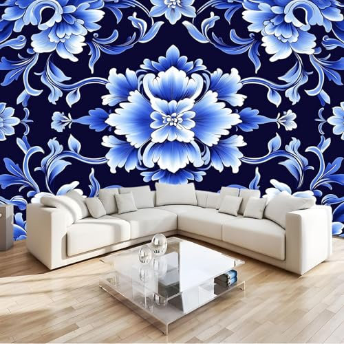 Vlies Fototapete Traditionelle chinesische blaue Blumen Art Mauer VliesTapete 200x140 cm Wandtapete Wanddeko Wand Wohnzimmer Schlafzimmer Wohnung Wandbilder