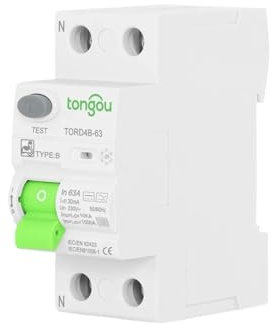 ZXTIIEUF Interruptor diferencial RCD RCCB Tipo B, Interruptor diferencial de Corriente Residual, EVSE, 2P, 4P, CA, 40 A, 63 A, 30 mA, 10 KA, Carril DIN, 230 V(63a)