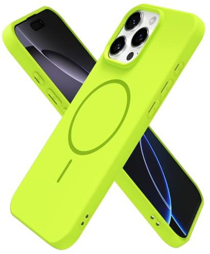 oakxco for iPhone 16 Pro Max Case Silicone Mag Safe, Magnetic Slim Thin Phone Case Compatible with Magsafe Wireless Charging, Cute Girly Bright Fluorescent Rubber Gel for Women Girls, Lime Neon Green