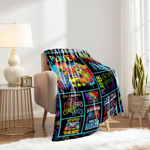 DJDEA Couverture Enfants 130x150cm Motif de Console de Jeux, Super Douce et Moelleuse