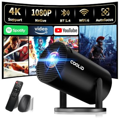 Mini Beamer Unterstützt 4K 1080P 2026 Neuer Tragbarer Projektor mit 5G WiFi 6 und BT 5.4, Beamer Klein Projektor mit Automatische Trapezialkorrektur 180 ° Drehung für HDMI/Tv Stick/USB/Laptop, Schwarz