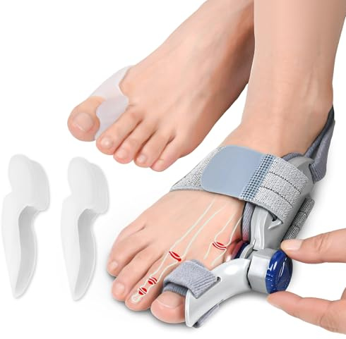 Aurinovellia Alluce Valgo Correttore Set, Regolabile Tutore Ortopedico Per Piede, 1 Pezzo Tutore Alluce Valgo Correttore con 2 Silicone Separatori per Dita del Piede, per Giorno e Notte Adatto Blu