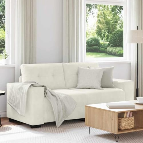 QUAHEAS Zweisitzer-Sofa Creme 140 cm, Samt Polsterung, Komfort Relaxsofa mit Schaumstoffpolstern, Robustes Sperrholz-Gestell für Wohnzimmer, Schlafzimmer
