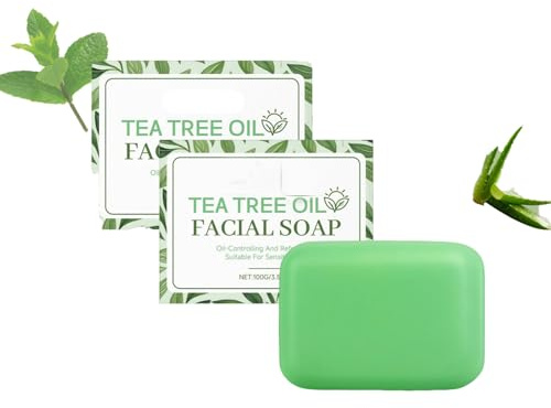 2 Pièces Savon Solide à l'Huile Essentielle d'Arbre à Thé, Naturel Fait Main Savon Pour Douche, Antifongique Antibactérien Pour Visage Corps Toute la