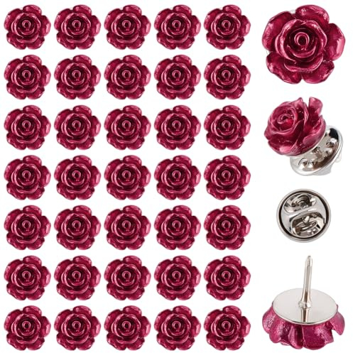 PH PandaHall 50pcs Rose Broche Épingles 12.5mm Résine Fleur Revers Épingles Floral Costume Épingle Rétro Rose Broche Badge pour Femmes Jour de la Mère Enseignant Mariage Robe Chemise Vestes