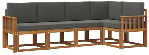 vidaXL Sofa Set mit Kissen 5 pcs Natur und Anthrazit, Gartenlounge, modernes Outdoor-Sofa, sectionale Möbel, langlebiges Patioset, Bequeme Terrassen-Sitzgelegenheit
