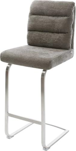 DELIFE Barstuhl Pela-Flex Freischwinger Flach Edelstahl Silberfarben Bouclé Soft Schlamm
