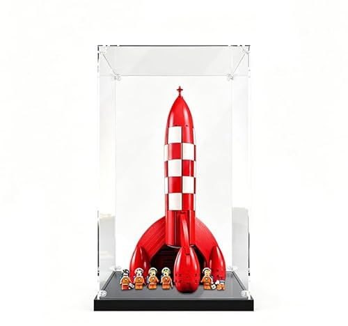 Compatible avec Le*GO 21367 Les Aventures de Tin*tin : La Fusée Lunaire Vitrine de présentation en Acrylique Transparent / Rangement et Protection Anti-poussière (Black)
