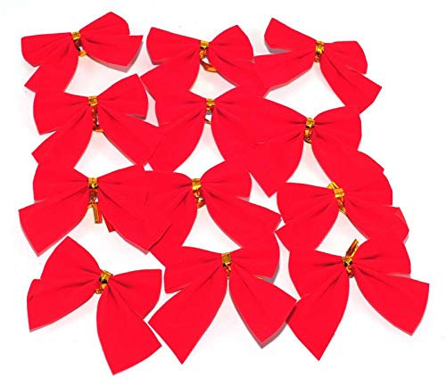 Red Velvet Christmas Decoration Bows (10cm) - 12 pack