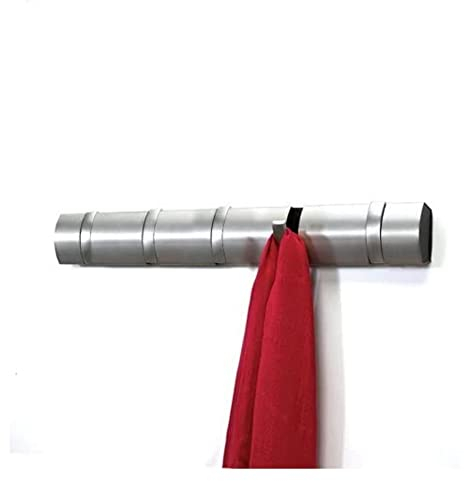 Umbra Flip 5 Garderobenhaken - Moderne, Schlichte und Platzsparende Garderobenleiste mit 5 Beweglichen Haken für Jacken, Mäntel, Schals, Handtaschen und Mehr, Nickel