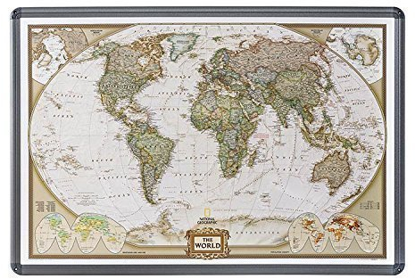 Weltkarte National Geographic Kork Pinnwand mit Alurahmen 90x60cm englisch