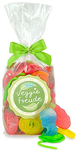 Veggie-Freude, bunte Süßigkeiten-Tüte 300 g mit vegetarischem Süßigkeiten Mix ohne Gelatine, süße Geschenkidee für Vegetarier