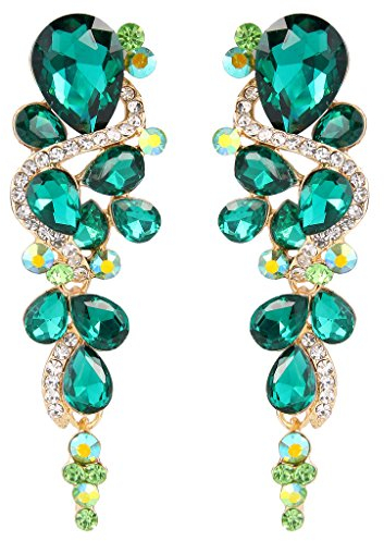 Clearine Pendientes para mujer Bohemio Boho Cristal Boda nupcial Gota colgantes llamativos Tono dorado Verde