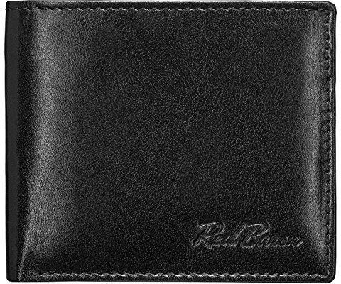 Red Baron Herren Geldbeutel aus echtem Leder mit Geldklammer im Querformat Schwarz - Männer Geldbörse Portemonnaie klassisches Design - Brieftasche mit Geldklammer RB-WT-008-03
