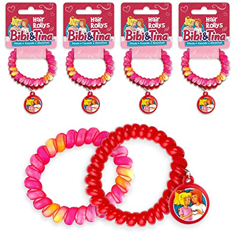 CRAZE ROLLYS Bibi & Tina Haargummis Mädchen x4 kleine Haargummis Mädchen Haarschmuck Haar Accessoire Haargummi klein Kinderschmuck 12949, Pink Rot
