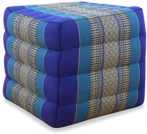 livasia Würfelkissen quadratisch - 40x40x40cm - Sitzhocker mit organischem Kapok, Sitzpouf, Lagerungswürfel viereckig, Bodenkissen Hocker Fußbank Fußhocker handgefertigt (Blau)