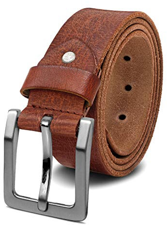 ROYALZ 'Oakland' Antik Vintage Ledergürtel Herren Büffel-Leder aus robusten 4mm Voll-Leder Dornenschließe, Größe:Bundweite 105 cm = Gesamtlänge 120 cm, Farbe:Cognac Braun - Schnalle gebürstet