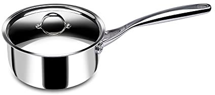 Stahl Artisan Triply Stielkasserolle mit Deckel, Milchtopf, Teetopf aus Edelstahl, Induktions- und Gasherd kompatibel, 2 l, 18 cm