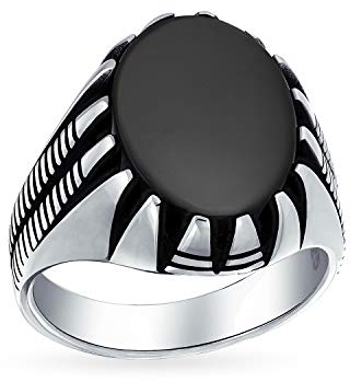 Bling Jewelry Personalisierte Herren Tier Klaue Set Große Ovale Cabochon Edelstein Schwarz Onyx Siegelring Statement Western Ring Für Männer Oxidiert .925 Silber Handgefertigt In Der Türkei Anpassbar