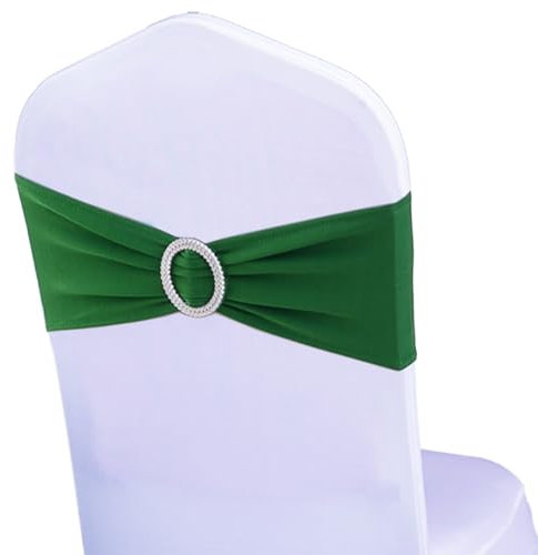 WENSINL Stuhl-Schärpen für Hochzeit, Spandex, Grün, dehnbar, elastische Stuhlbänder mit silberfarbener Schieberschnalle für Party, Brautparty, Verlobung, Geburtstag, Veranstaltungen, Dekorationen, 50