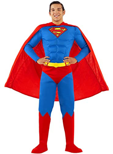 Funidelia Official Superman Costume for Men, Includes Jumpsuit, Cape, Belt and Boot Covers, Superheroes - Outfit for Adults for Parties, Carnival and Halloween - Size XL