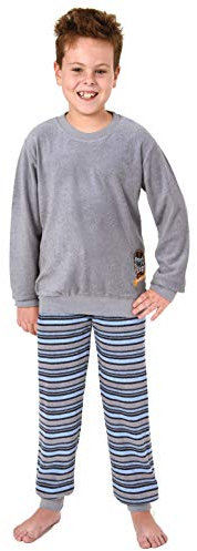 Great Boy Toller Jungen Frottee Pyjama Langarm mit Bündchen und Cooler Stickerei - 291 501 13 577, Farbe:grau, Größe:134/140