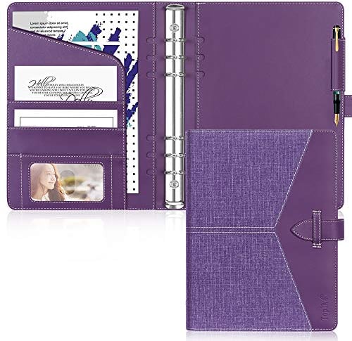 Toplive Leder A5 Binder, 6 runde Ringbinder Planer Notebook Cover für A5 Füllpapier (Innenpapier nicht enthalten),Lila