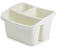 Plastic Large 3 Compartments Sink Tidy Cutlery Holder Organiser Kitchen Drainer (Cream)