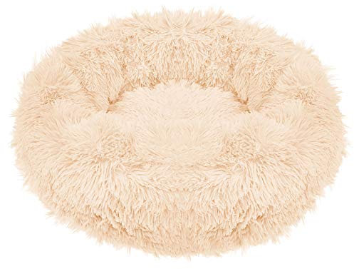 SPRINGOS Hundebett Liegeplatz Langhaar Rund Schlafplatz Komfortabel Kuschelig Anti-Rutsch-Unterseite (70 cm, Creme)
