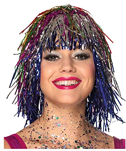 PAPSTAR NEU Perücke Damen Lametta Folie, Disco, bunt - Haarnetz