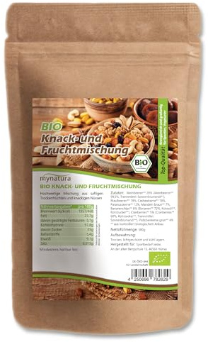 Mynatura Bio Knack- und Fruchtmischung I Nüsse I Trockenfrüchte I Nussmischung I Nut-Fruit-Mix I Beutel (2000g)
