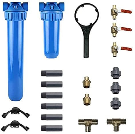 Aquasana Whole House Water Filter System Professional Installation Kit | Brass Components | 3/4 Fittings | Includes 20 Pre-Filter and 10 Post-Filter | Includes Bypass | EQ-1000-075