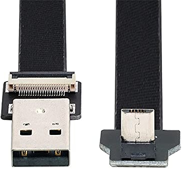 Xiwai 0.5M Up Angled USB 2.0 Type-A Male to Micro USB 5Pin Male Data Flat Slim FPC Cable for FPV & Disk & Phone