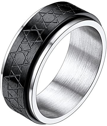Richsteel Herren Männer Spinnerring schwarz Davidstern Fingerring 10mm breit Zappel Bandring mit Geschenkebox für Freunden Ehemann Model