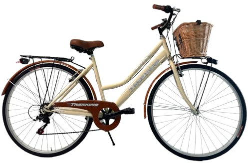 MADICKS Bicicletta Donna da Passeggio Olanda Misura 28 Bici da città Vintage retrò con Cestino in Vimini Beige Con Cambio