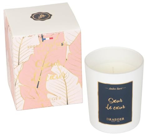 DRAEGER PARIS - Bougie Cadeau blanche Parfumée Ambre Sacré Sœur de coeur - Idée Cadeau Sœur, Meilleure Amie, Famille, Copine, Anniversaire - Made in France - 100% Cire Végétale