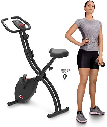 YM Fitness Heimtrainer zusammenklappbar, Schwarz Bike,LCD-Display, klappbarer Hometrainer, Mit Rückenlehne,verstellbare Widerstandsstufen, mit Handpulssensoren, faltbarer