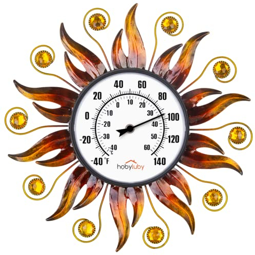 HOBYLUBY Thermomètre hygromètre mural pour intérieur et extérieur, 33 cm, pour terrasse, salon, serre de jardin, cave à vin, pas de piles nécessaires