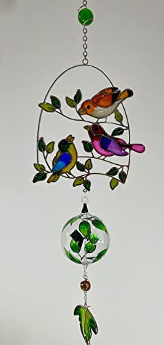 Lichtmühle mit Fensterbild Tiffany Art Vögel, Fenster Schmuck, Sonnenrädchen, Lichtspiel faszinierender Fensterschmuck, Fensterdekoration, Glaskunst 17 x 66 cm