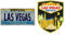 A-ONE Las Vegas Nevada Nummernschild USA 3D Landschaft Kühlschrank Aufkleber Magnet 1 Stück + Welcome to Las Vegas Schild Stickerei Hose Abzeichen Patch 1 Stück Foto, Marine Patch C213+213