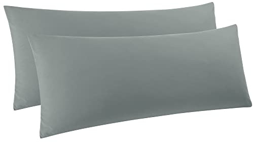 PiccoCasa 2er Set Kissenbezug 50x150 cm Seitenschläferkissen Bezug Kopfkissenbezug lang mit Reissverschluss aus Mikrofaser für Körperkissen Schlafkissen, Dunkelgrau