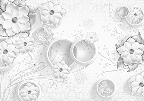 wandmotiv24 Fototapete Grau Blumen Ornamenten Perlen, 400 x 280 cm - selbstklebende Vliestapete 150g, Wanddeko, Wandbild, Wandtapete, 3D Kreise Schmetterlinge M5141