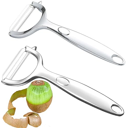 Hosawtek Gemüseschäler Kartoffelschäler, schwerer 0,24 Ib, rutschfester Griff und scharfe Klingen, 2er-Set (1 gerade, 1 gezackte Klinge), kollaborative Arbeit, perfektes Schälen aller Krusten und