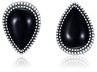 Schwarze Onyx Ohrringe für Damen, 925 Sterling Silber Vintage Retro 10 mm Ohrstecker aus Schwarzem Onyx