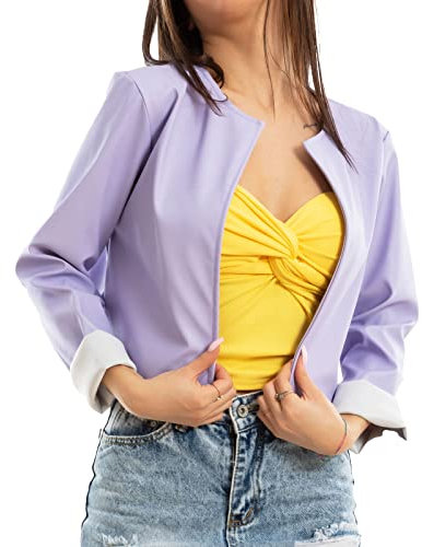 Toocool Giacca donna corta ecopelle bolero senza chiusura giacchetto sexy JL-7860 [L,lilla]