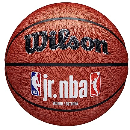 Wilson Basketball, Jr. NBA Family, Outdoor und Indoor, PureFeel Cover, Größe: 5, Weiß/Braun