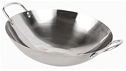 OQHAIR Wok de Doble Oreja de Acero Inoxidable Grueso Comercial Wok doméstico Antiadherente de 36 cm para el hogar y la Cocina, Adecuado para Estufa de licuefacción de Gas (65 cm)