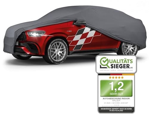 WALSER Premium Abdeckung Auto Indoor Stretch Plus Qualitätssieger Sehr Gut* Autoabdeckung Winter Autogarage Abdeckung Autoplane Autogarage Abdeckung Winter Abdeckplane SUV/Van Größe 10 anthrazit